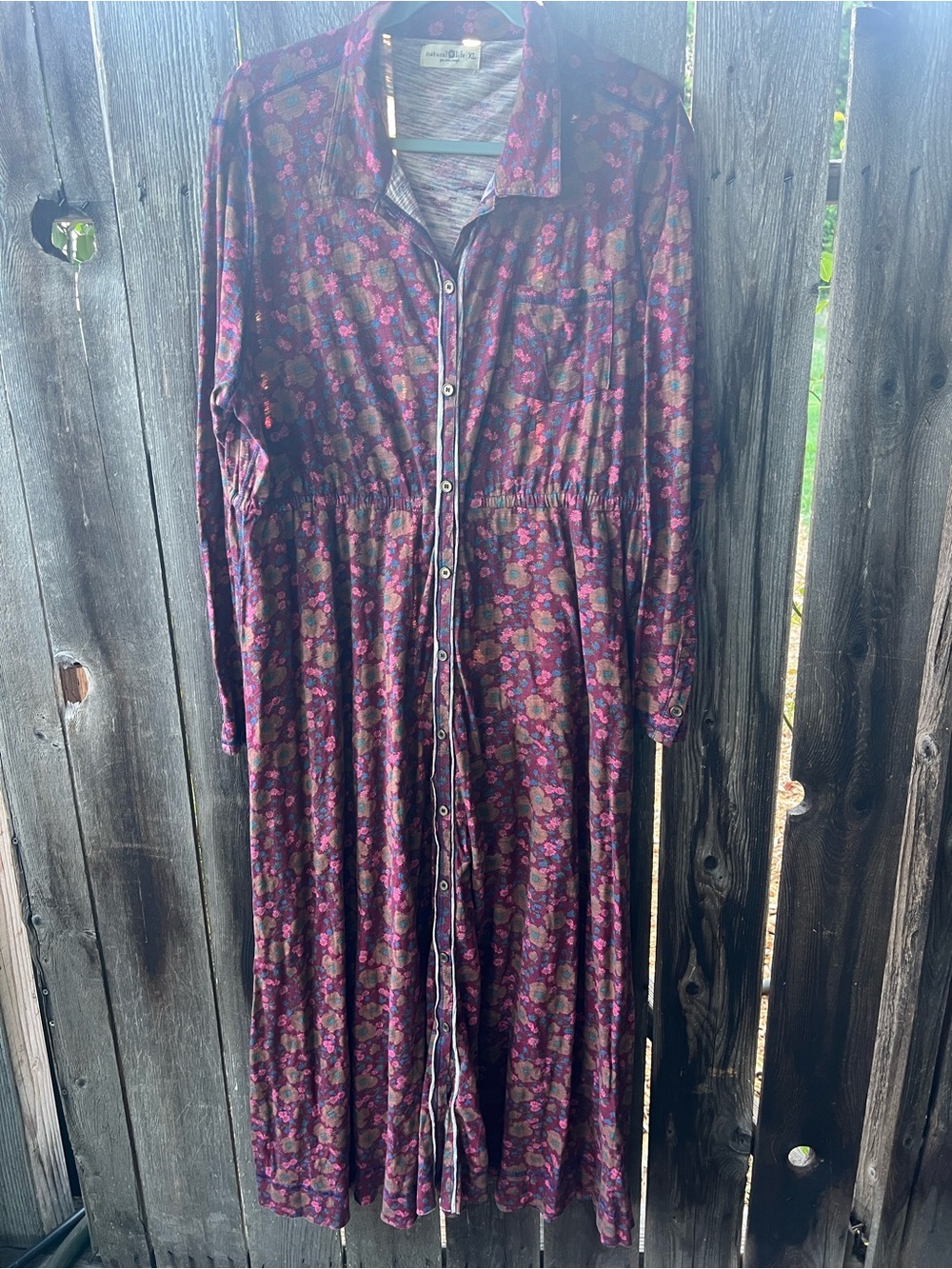 NATURAL LIFE Burgundy Floral Button-Front Maxi Dress